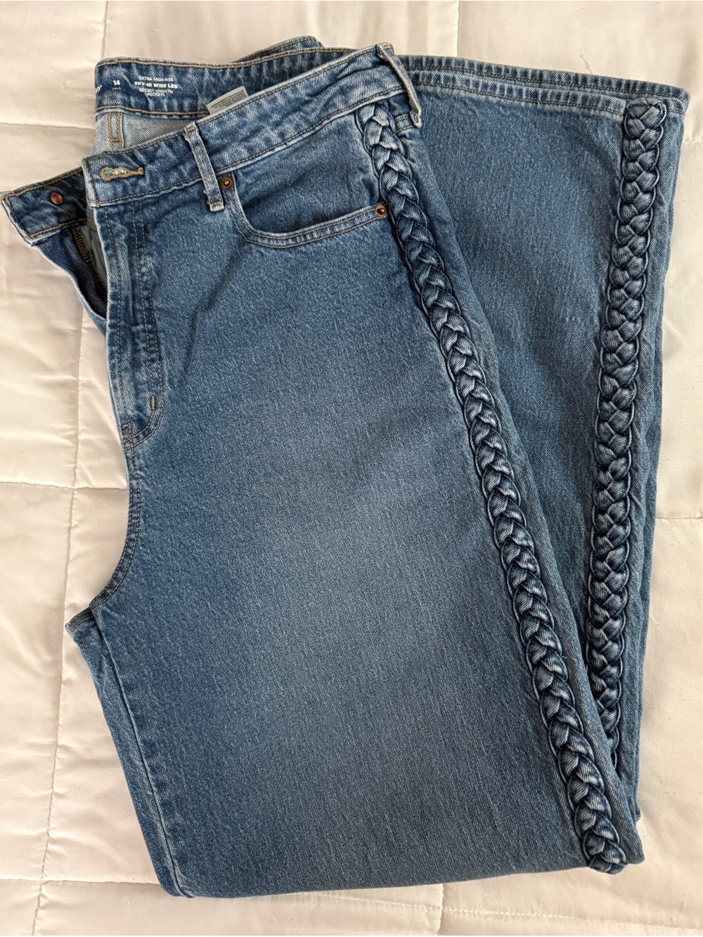 Old Navy Blue Denim Wide-Leg Jeans with Braided Side Trim